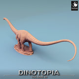 Rear angle of a Diplodocus tabletop miniature showcasing the detailed tail and base design.
