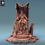 Front view of the Discuss Lord diorama showing the figure seated on an ornate stone throne with a hookah.