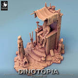 Ansicht von oben auf den detaillierten Diorama-Sockel und die Figuren aus der Dinotopia-Kollektion.