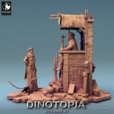 Seitenansicht des 32mm Resin-Dioramas mit detaillierten Steinruinen und einer sitzenden Figur.