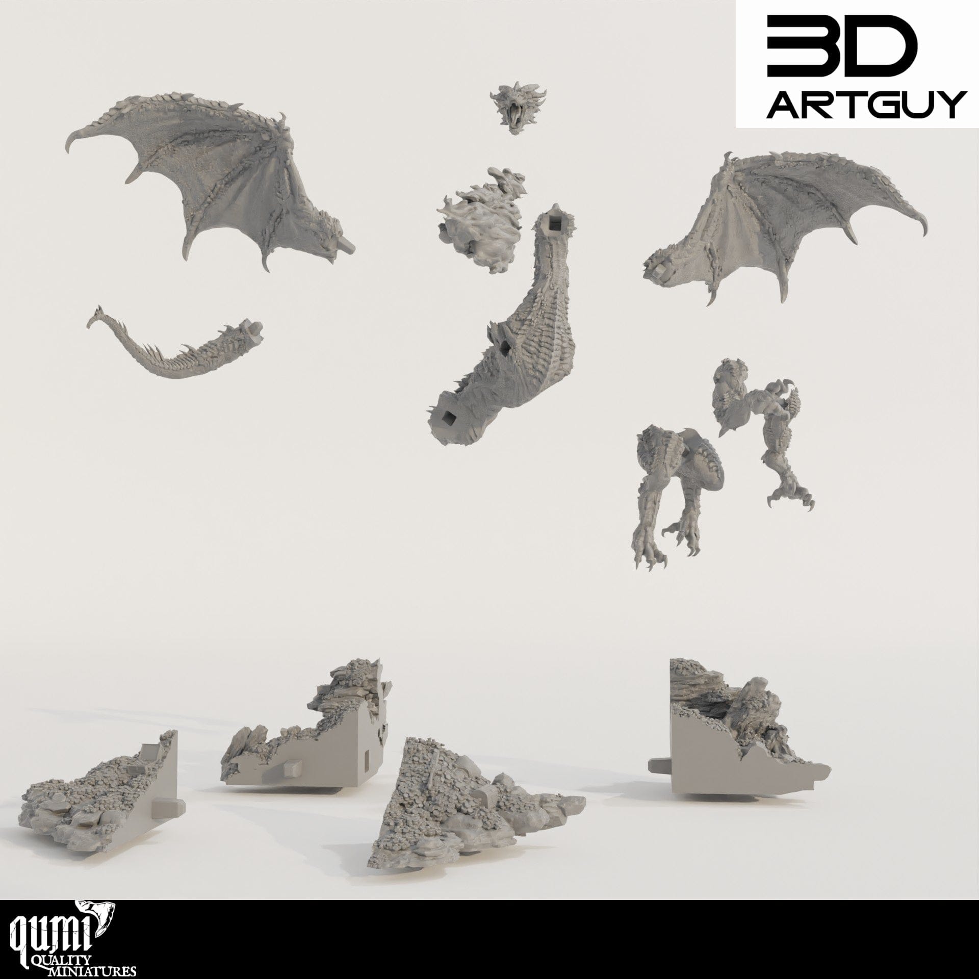 Tabletop RPG Miniature Dragon Diorama - Size XL - Qumi Quality Miniatures - Qumi Wargaming Mini Model Figure
