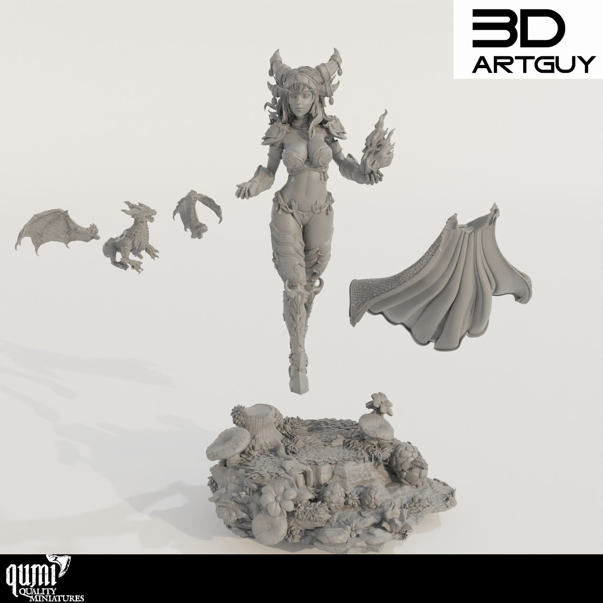 Tabletop RPG Miniature Dragon Queen - Qumi - 3D ArtGuy Quality Miniatures - Qumi Wargaming Mini Model Figure