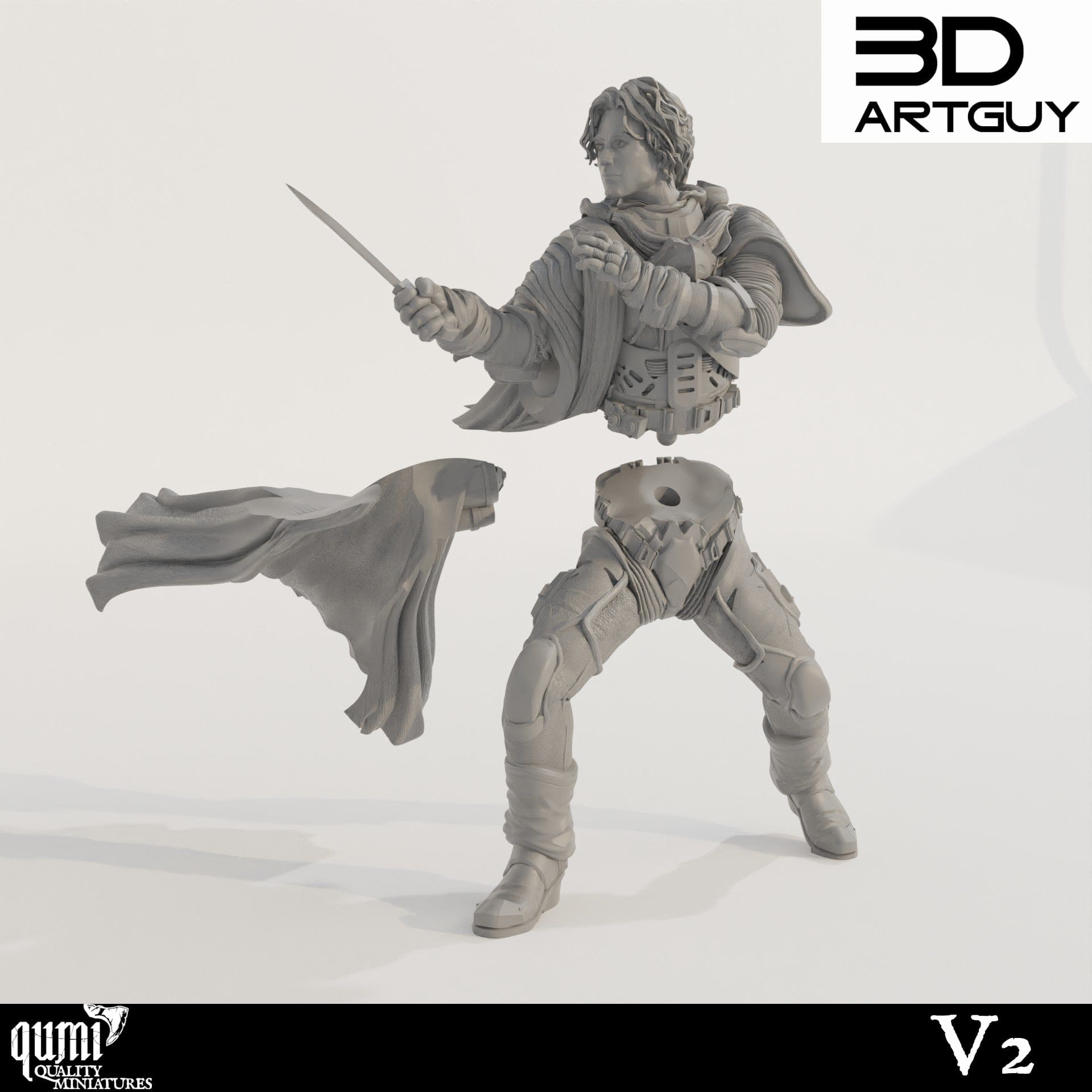Tabletop RPG Miniature Duke Fighting - Qumi - 3D ArtGuy Quality Miniatures - Qumi Wargaming Mini Model Figure