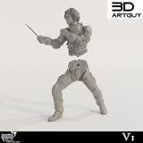Disassembled resin model parts for the noble warrior miniature torso and legs