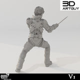 Back view of the noble warrior miniature showing the detailed armor and harness