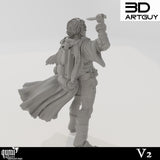 Back view of the Duke NPC variant with flowing cape and equipment pack