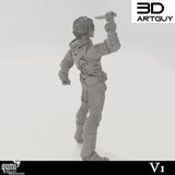 Back view of the Duke NPC miniature showing intricate backpack and gear details