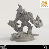Unassembled parts of the fire golem including main body, rocky base, and flames.