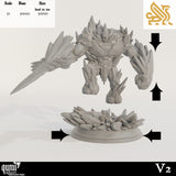 Elemental fire golem miniature with flame-shaped hands, front view.