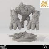 Earth Golem miniature depicted with a detached base to show assembly parts