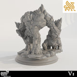 Side profile of the Earth Golem miniature showcasing rough stone back details and base