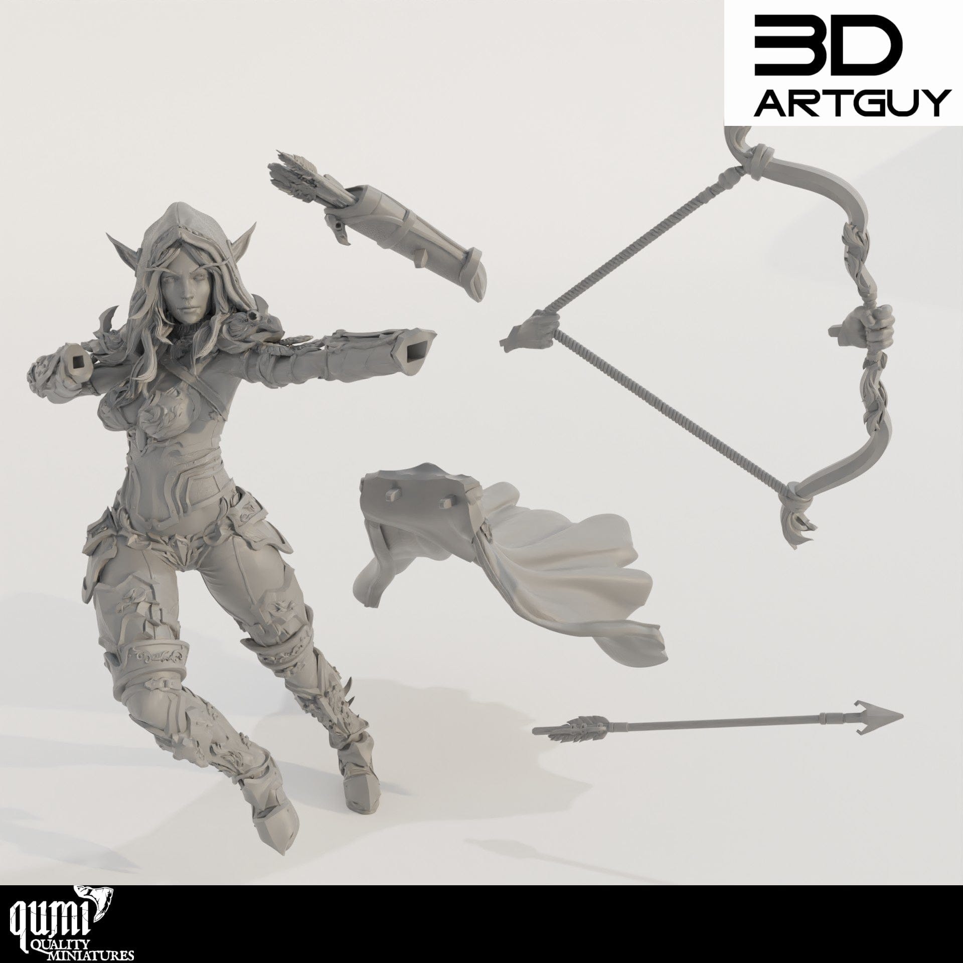 Tabletop RPG Miniature Elf Archer - Qumi Quality Miniatures - Qumi Wargaming Mini Model Figure