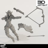 Elf Archer Tabletop Miniature by Qumi, 3D printed resin tabletop miniature for RPGs, wargaming and painting