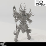 Rückansicht der Resin-Ent-Miniatur mit komplexen Rindenstrukturen und astartigen Gliedmaßen.