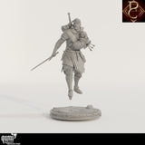 3D-Modell eines Kriegers mit Kind in grauem Resin, isoliert auf weißem Grund.