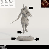 Technische Übersicht der Kämpfer-Miniatur mit Größenangaben, Basismaßen und Bauteilen.