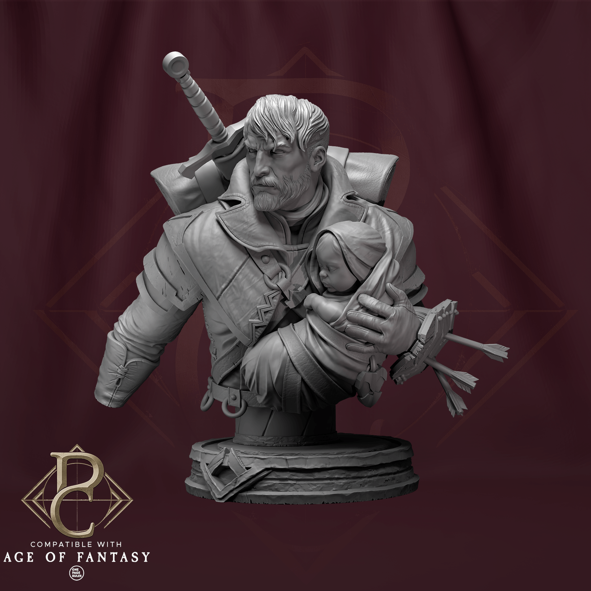 Tabletop RPG Miniature Eon and the child Bust - 32mm Qumi - Parasite Collectibles Quality Miniatures - Qumi Wargaming Mini Model Figure