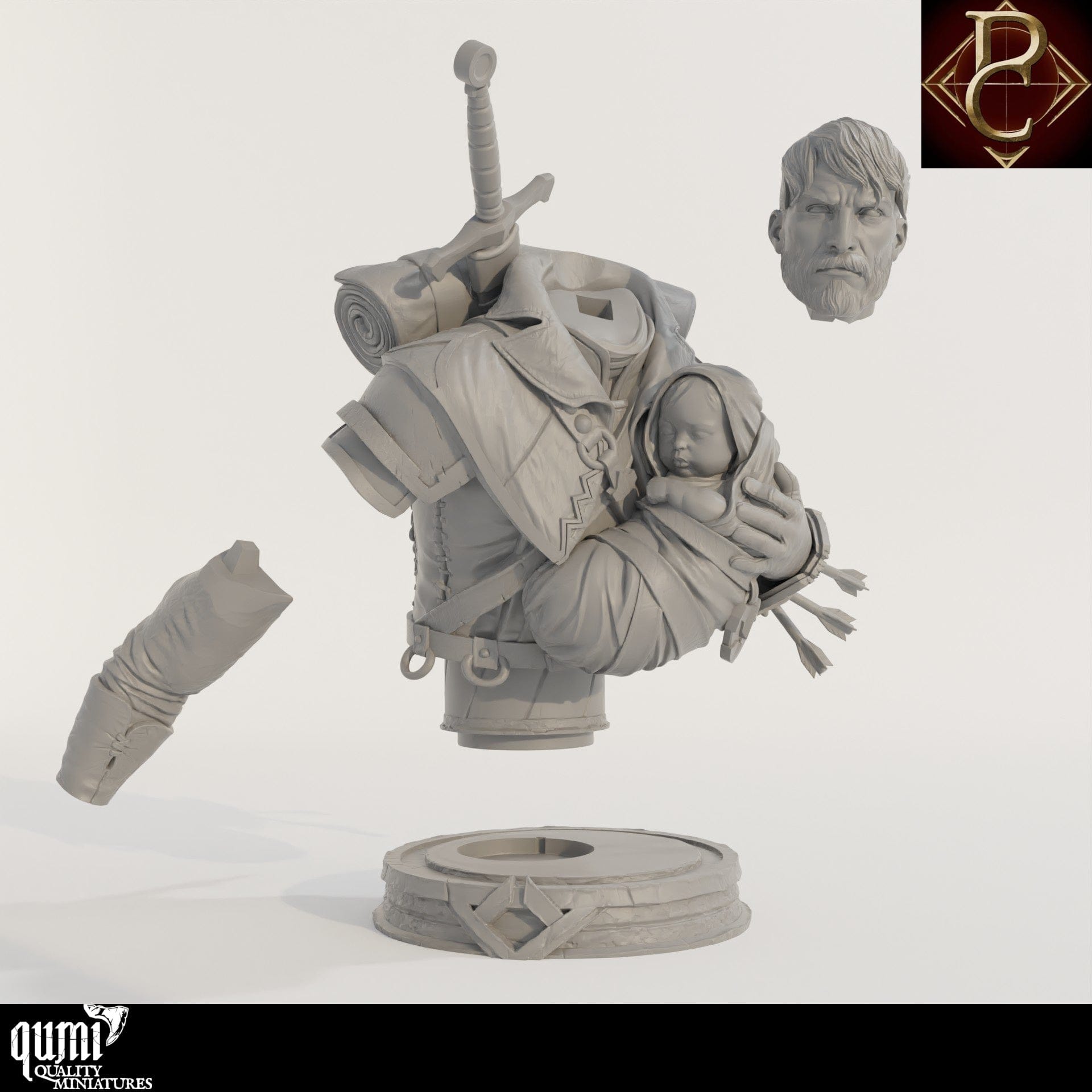 Tabletop RPG Miniature Eon and the child Bust - 32mm Qumi - Parasite Collectibles Quality Miniatures - Qumi Wargaming Mini Model Figure