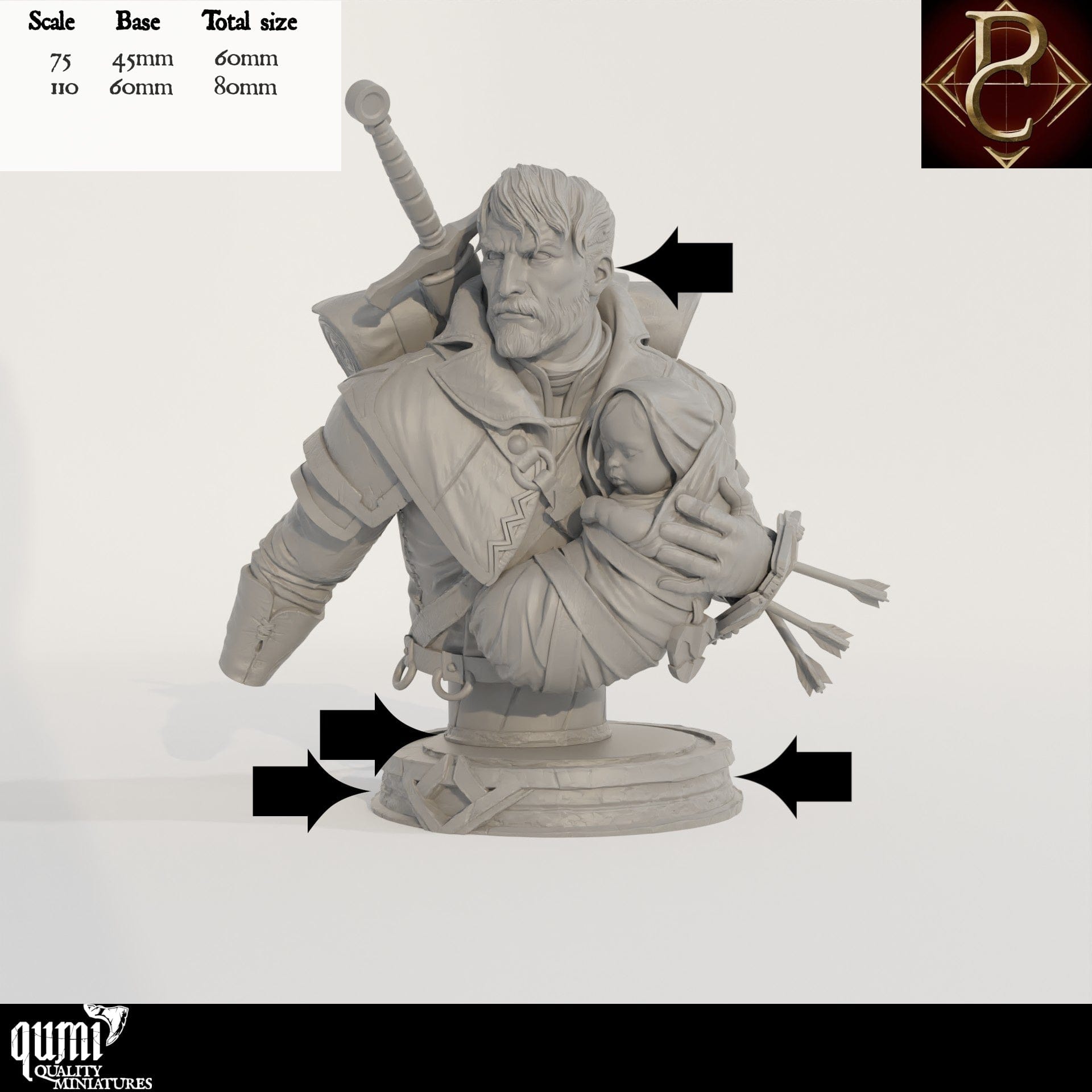 Tabletop RPG Miniature Eon and the child Bust - 32mm Qumi - Parasite Collectibles Quality Miniatures - Qumi Wargaming Mini Model Figure