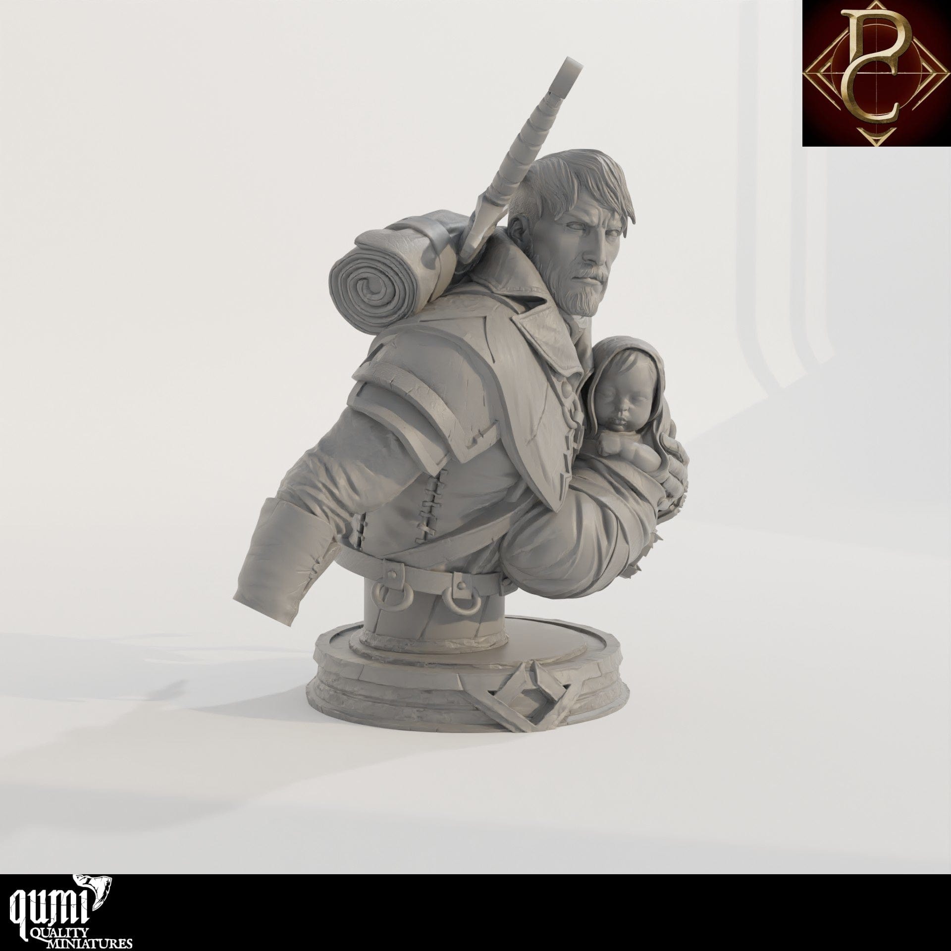 Tabletop RPG Miniature Eon and the child Bust - 32mm Qumi - Parasite Collectibles Quality Miniatures - Qumi Wargaming Mini Model Figure
