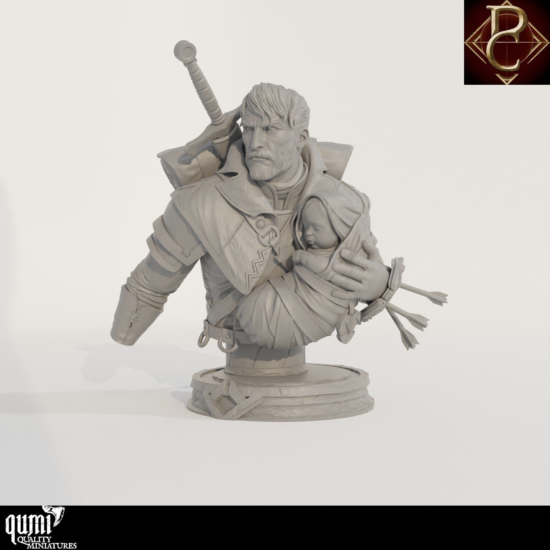 Tabletop RPG Miniature Eon and the child Bust - 32mm Qumi - Parasite Collectibles Quality Miniatures - Qumi Wargaming Mini Model Figure