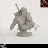 Detailed front perspective of the gray resin bust showing the character carrying an infant