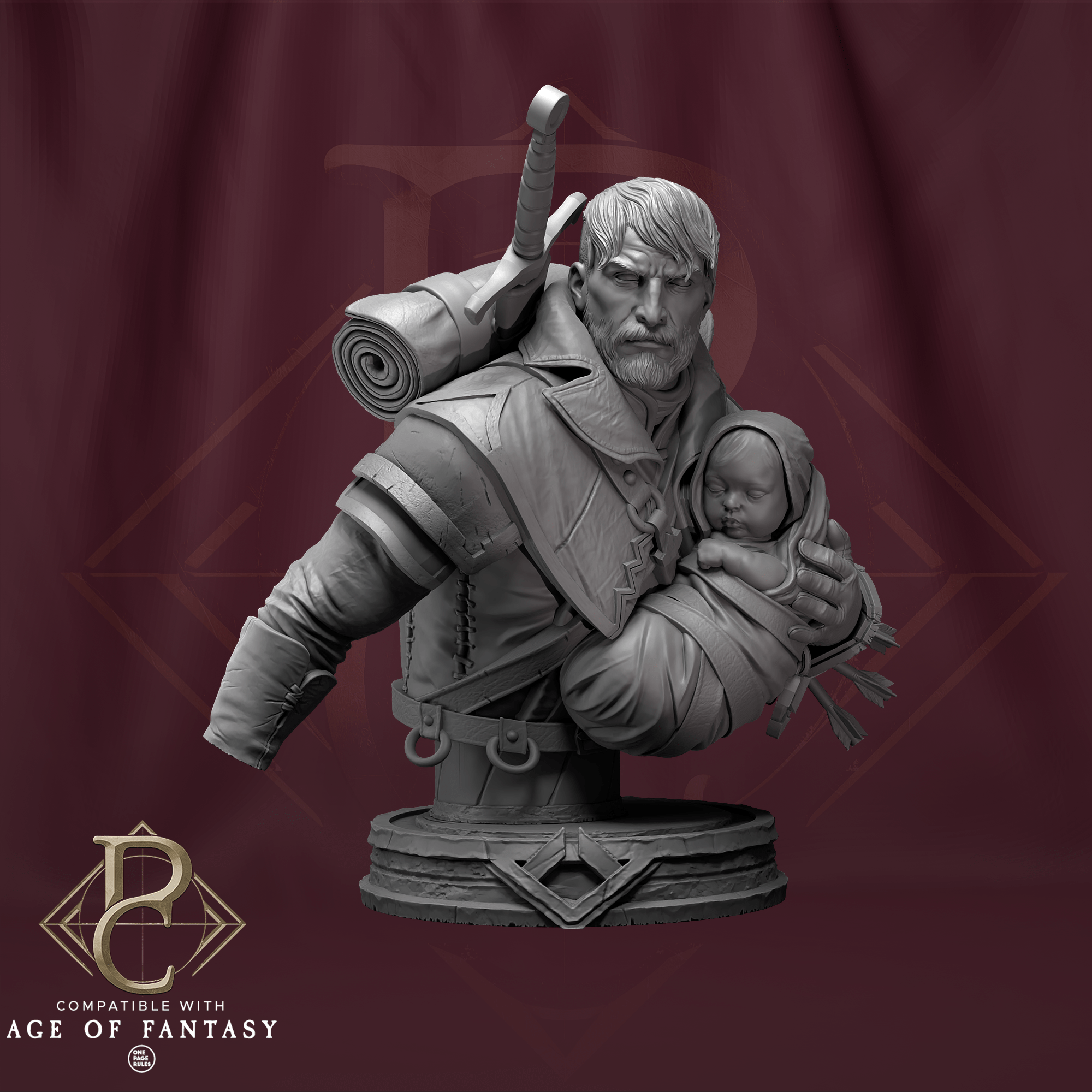 Tabletop RPG Miniature Eon and the child Bust - 32mm Qumi - Parasite Collectibles Quality Miniatures - Qumi Wargaming Mini Model Figure