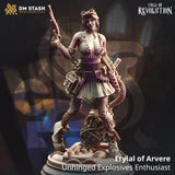 Eryial of Arvere gunslinger miniature, a 3D-printed resin character with goggles, a pistol, and explosive gear.