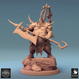 Front view of an armored executioner miniature wielding a massive cleaver-like axe, standing on a rocky base.
