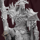 Close-up render of the knight's ornate helmet, chainmail neck, and massive sword with intricate details.