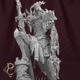 Front view of the Fallen King Rasnov resin miniature showcasing detailed armor and sword.