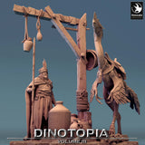 Nahaufnahme der Händler-Figur und des Dinosauriers im Resin Tabletop Diorama