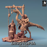 Seitenansicht der 3D-gedruckten Dinosaurier Miniatur mit Sattel und detaillierter Fracht