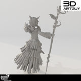 Back view of the wizard miniature highlighting intricate clothing folds and staff details