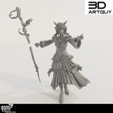 Front profile of resin wizard miniature showing the staff separated from the character's hand
