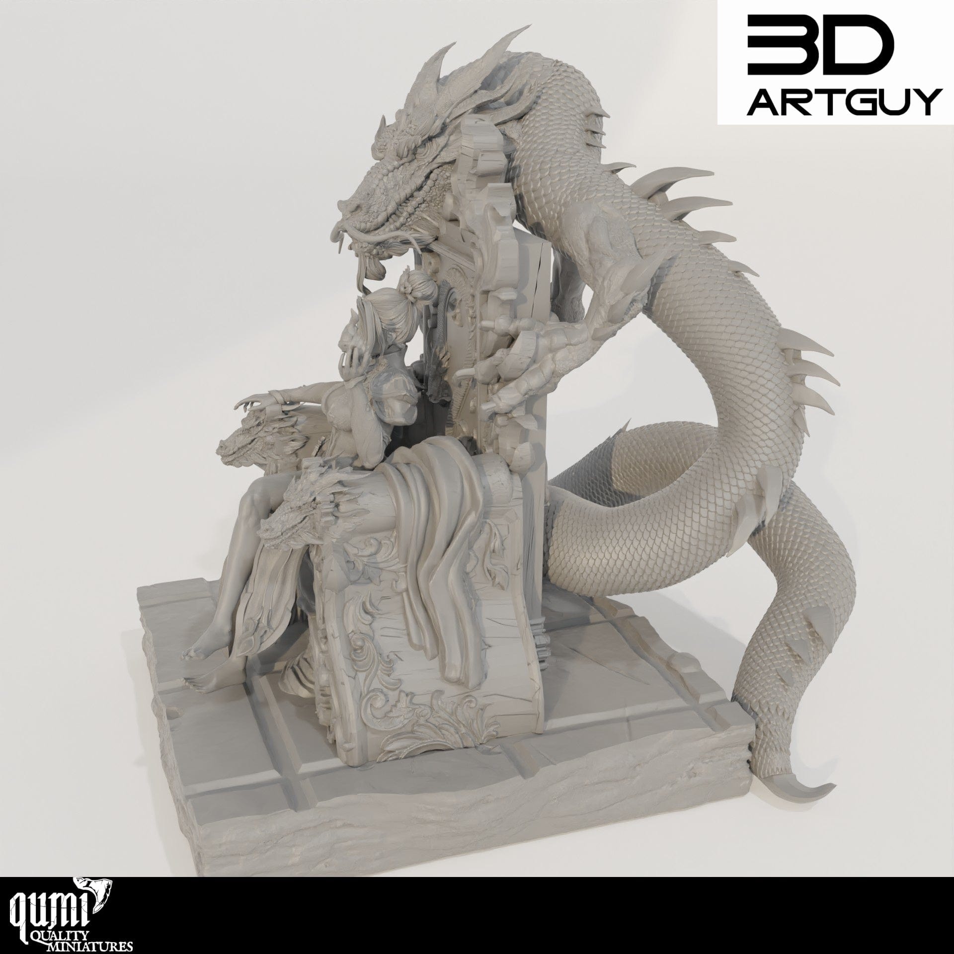 Tabletop RPG Miniature Fire Dragon Queen on Throne - Qumi Quality Miniatures - Qumi Wargaming Mini Model Figure