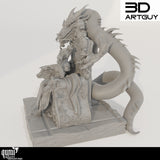 Side profile view highlighting the intricate scale texture of the dragon wrapping around the throne