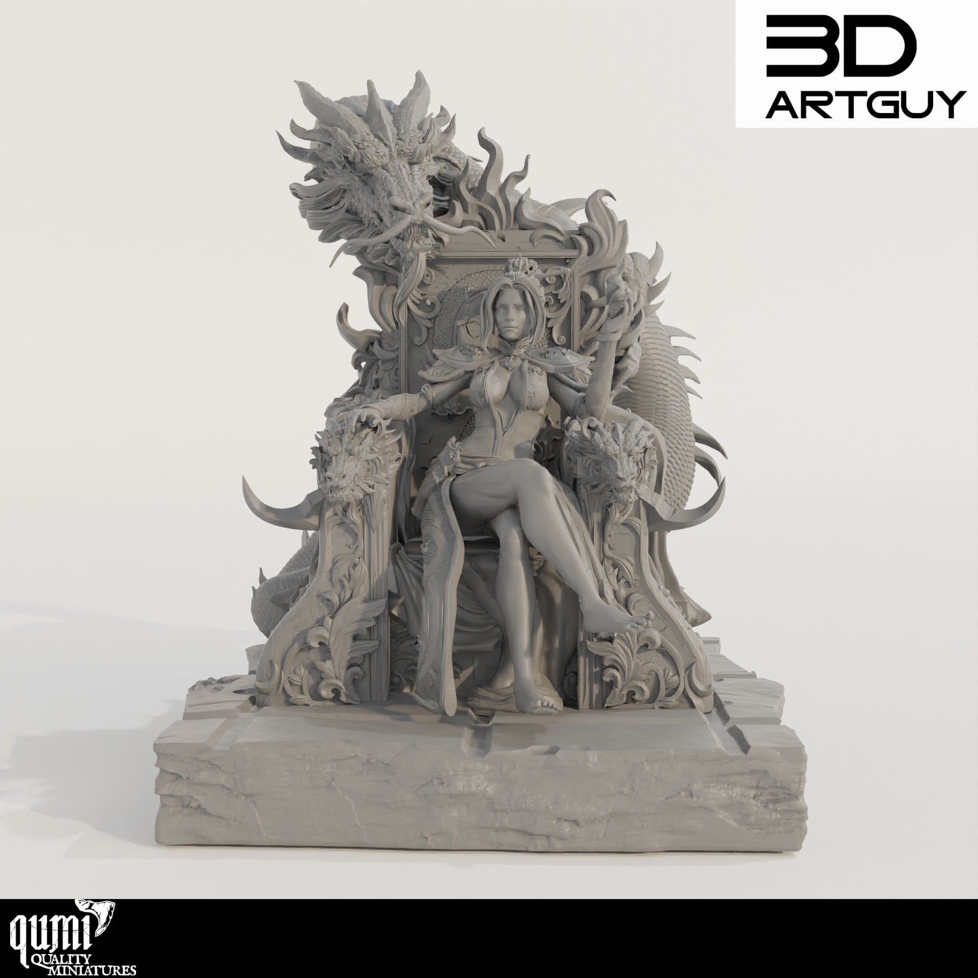 Tabletop RPG Miniature Fire Dragon Queen on Throne - Qumi Quality Miniatures - Qumi Wargaming Mini Model Figure