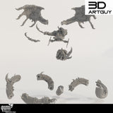 Disassembled resin model parts for the Hedonist snake figure on a white background