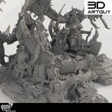 Digitales 3D-Modell eines Riesenschlangen-Dioramas in niedriger Seitenansicht.