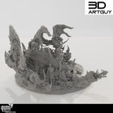 Digitales 3D-Modell, weite Seitenansicht des gesamten komplexen Dioramas.