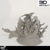 Vollständiges 3D-Modell des Dioramas auf einer kreisförmigen, gestuften Plattform.