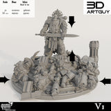 Diagram showing the size comparisons of the sci-fi diorama in 32mm scale
