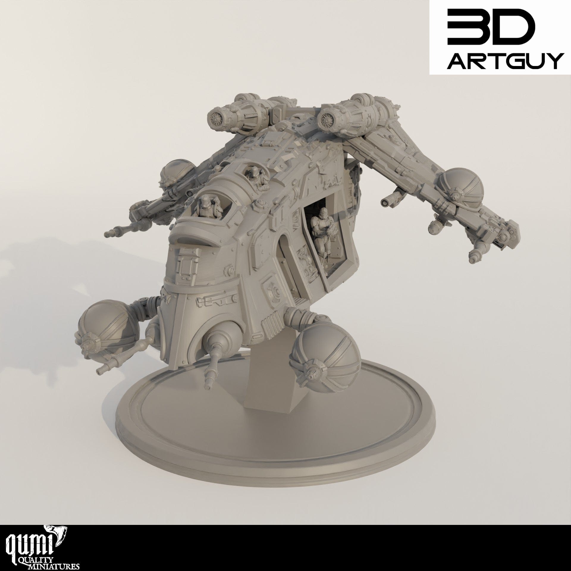 Tabletop RPG Miniature Gun Ship Qumi - 3D ArtGuy Quality Miniatures - Qumi Wargaming Mini Model Figure