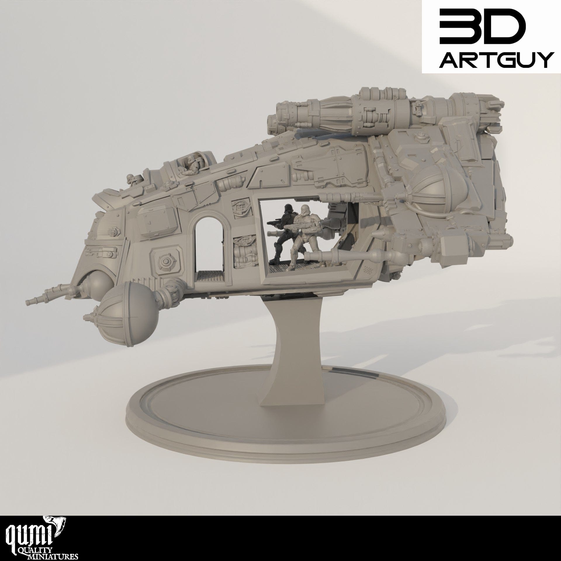 Tabletop RPG Miniature Gun Ship Qumi - 3D ArtGuy Quality Miniatures - Qumi Wargaming Mini Model Figure