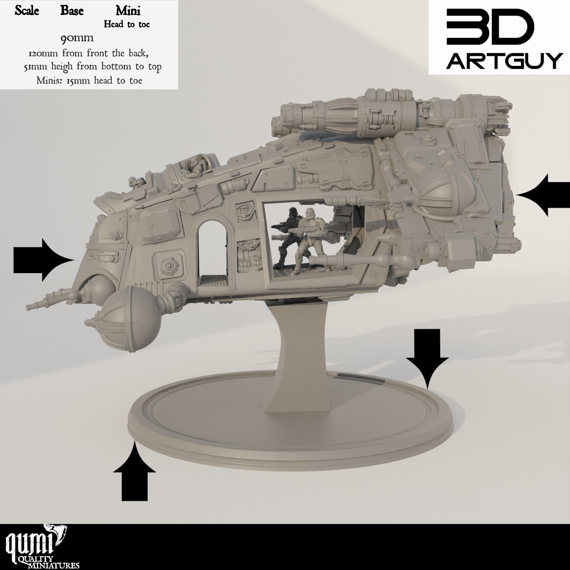 Tabletop RPG Miniature Gun Ship Qumi - 3D ArtGuy Quality Miniatures - Qumi Wargaming Mini Model Figure
