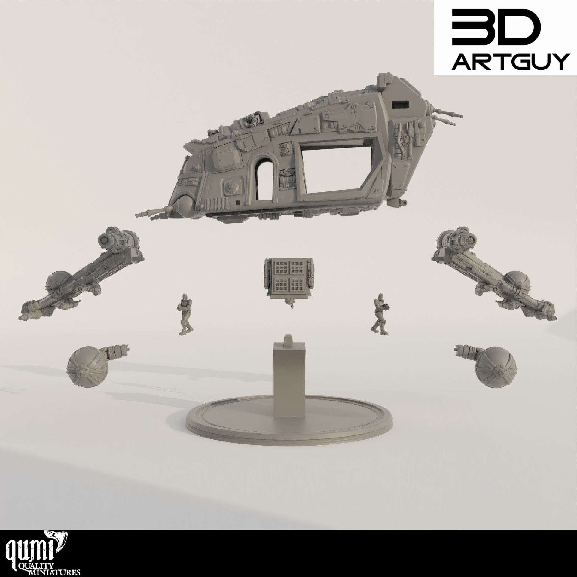 Tabletop RPG Miniature Gun Ship Qumi - 3D ArtGuy Quality Miniatures - Qumi Wargaming Mini Model Figure