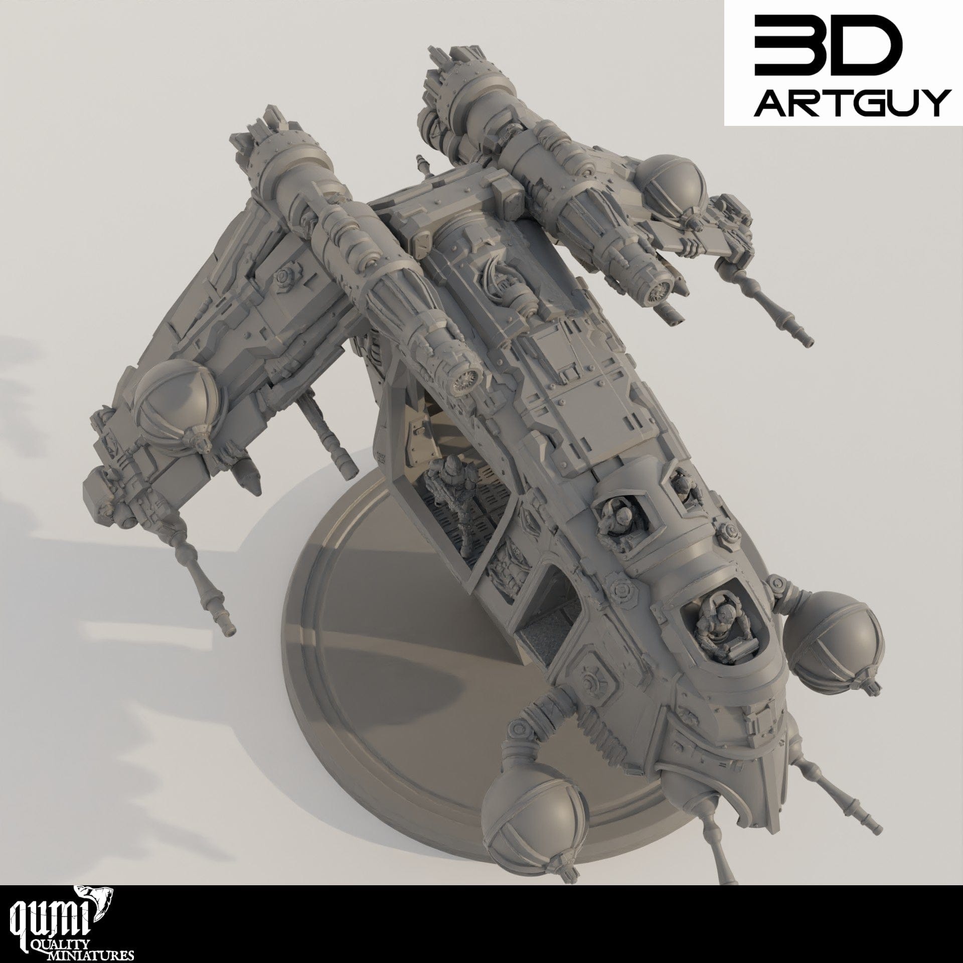 Tabletop RPG Miniature Gun Ship Qumi - 3D ArtGuy Quality Miniatures - Qumi Wargaming Mini Model Figure