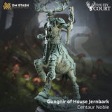 Gungnir the Centaur Noble 3D-printed resin miniature standing in a combat pose with antlers and armor