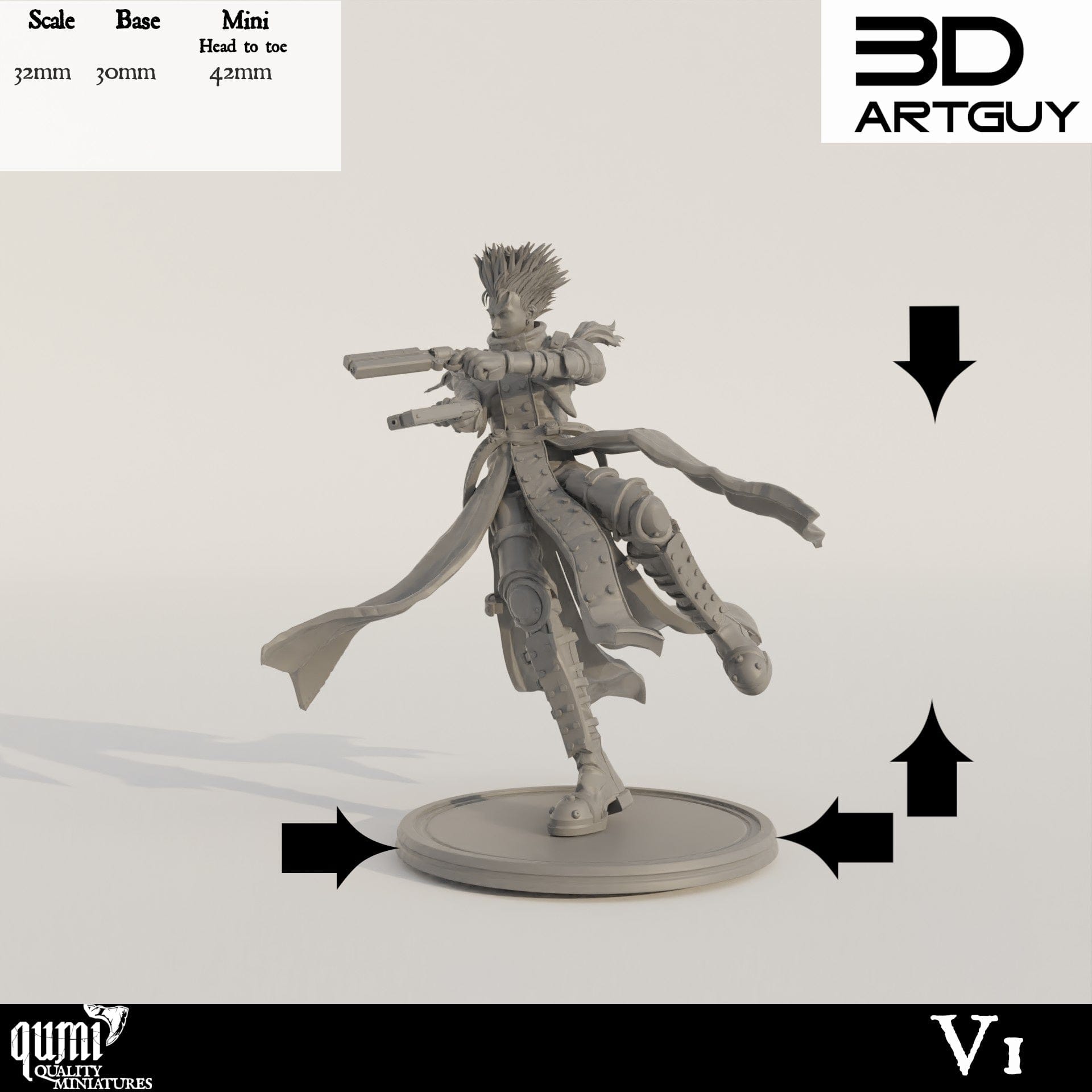 Tabletop RPG Miniature Gunslinger  Qumi - 3D ArtGuy Quality Miniatures - Qumi Wargaming Mini Model Figure